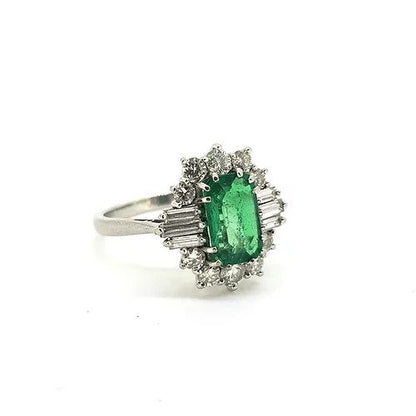 2ct Certified Colombian Emerald and Diamond Cluster Dress Ring