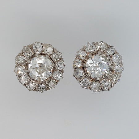 Old Cut Diamond Cluster Earrings, 2.70 carat total