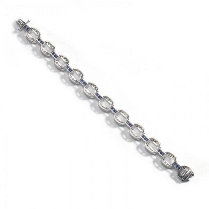 Princess Cut Sapphire and Diamond Oval Link Bracelet in Platinum, 2.99 carats