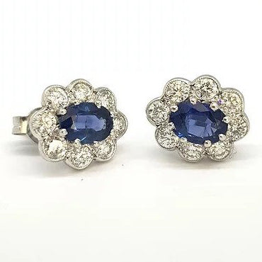 2.05ct Sapphire and Diamond Cluster Stud Earrings
