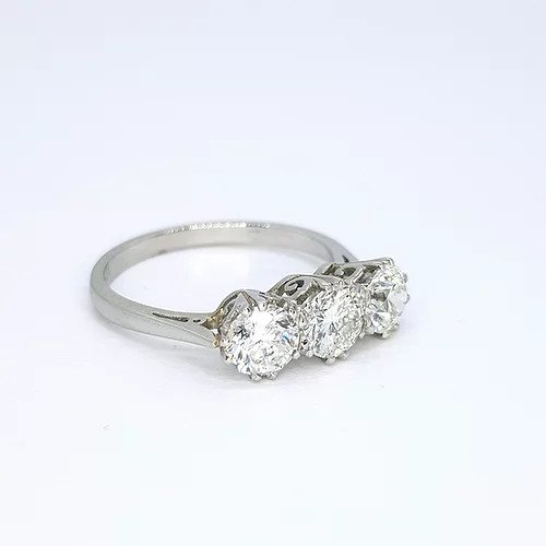 Three Stone Diamond Engagement Ring, 1.51 Carat Total