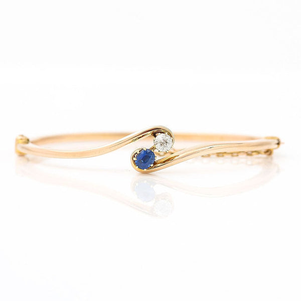 Edwardian Antique Sapphire Diamond 15ct Gold Bangle Bracelet