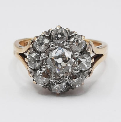 Victorian Antique 2.6cts Old Cut Diamond Cluster Ring