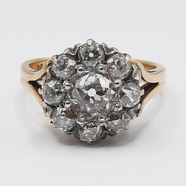 Victorian Antique 2.6cts Old Cut Diamond Cluster Ring