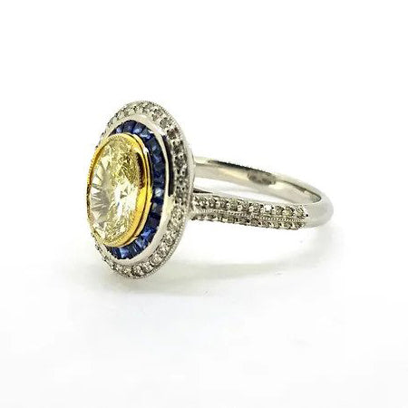 Certified 1.66ct Fancy Yellow Diamond Sapphire and White Diamond Cluster Ring