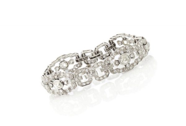 Art Deco Diamond and Platinum Bracelet, 5.89 Carats