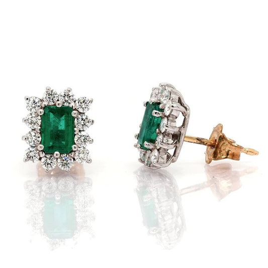 0.97ct Emerald and Diamond Cluster Earrings