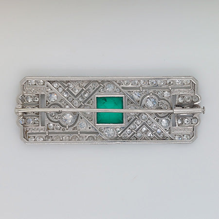 Art Deco Colombian Emerald Onyx and Diamond Brooch