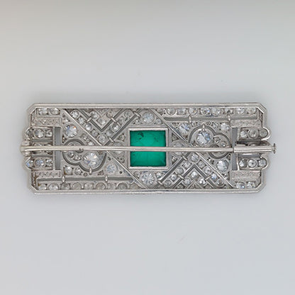 Art Deco Colombian Emerald Onyx and Diamond Brooch