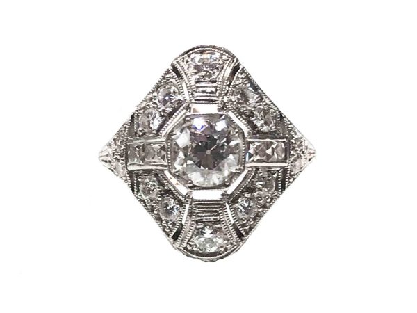 French Art Deco Diamond Dress Plaque Ring, Circa 1925