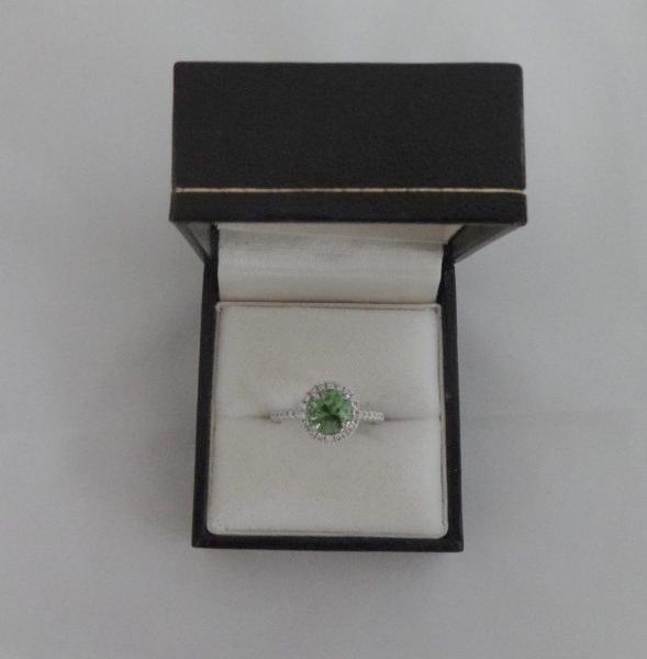 1.50ct Afghanistan Mint Tourmaline and Diamond Cluster Ring, 18ct White Gold