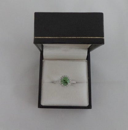 1.50ct Afghanistan Mint Tourmaline and Diamond Cluster Ring, 18ct White Gold