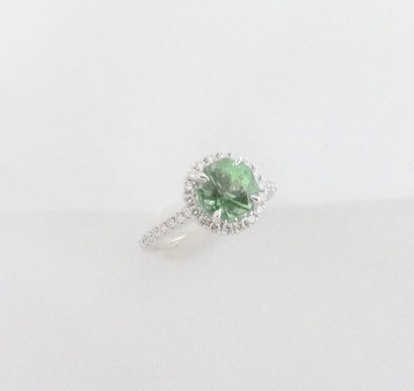 1.50ct Afghanistan Mint Tourmaline and Diamond Cluster Ring, 18ct White Gold