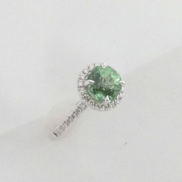 1.50ct Afghanistan Mint Tourmaline and Diamond Cluster Ring, 18ct White Gold