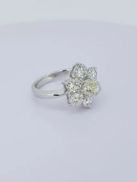 Diamond Daisy Flower Cluster Ring in 18ct white gold, 2.92 carat total.