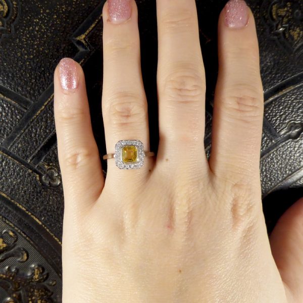 1.00ct Asscher Cut Yellow Sapphire and Diamond Cluster Ring