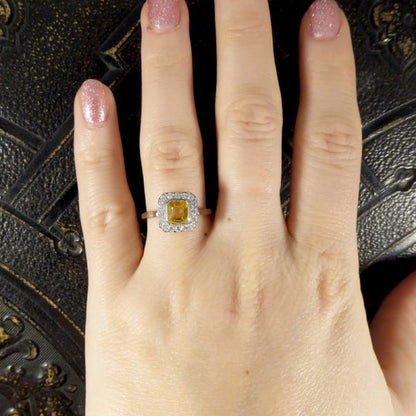 1.00ct Asscher Cut Yellow Sapphire and Diamond Cluster Ring