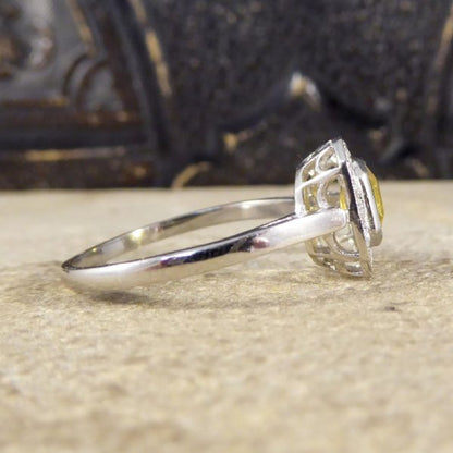 1.00ct Asscher Cut Yellow Sapphire and Diamond Cluster Ring