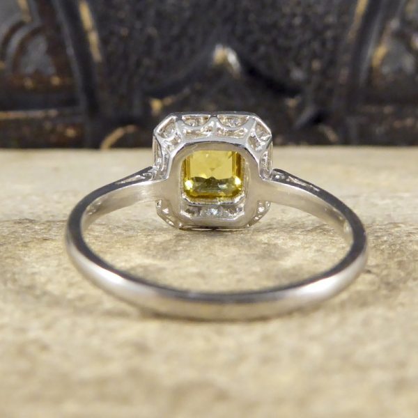 1.00ct Asscher Cut Yellow Sapphire and Diamond Cluster Ring