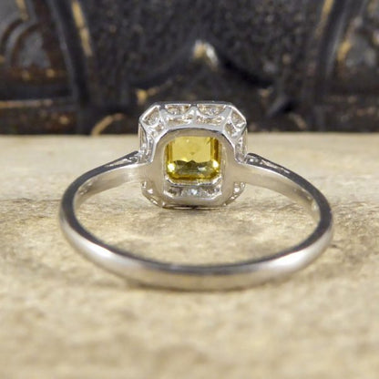 1.00ct Asscher Cut Yellow Sapphire and Diamond Cluster Ring