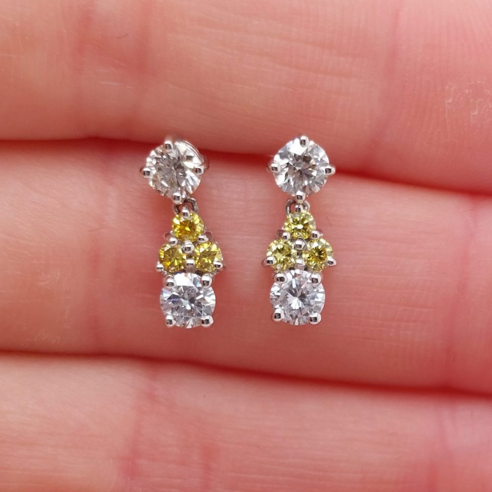 1.03ct Yellow and White Diamond Drop Earrings