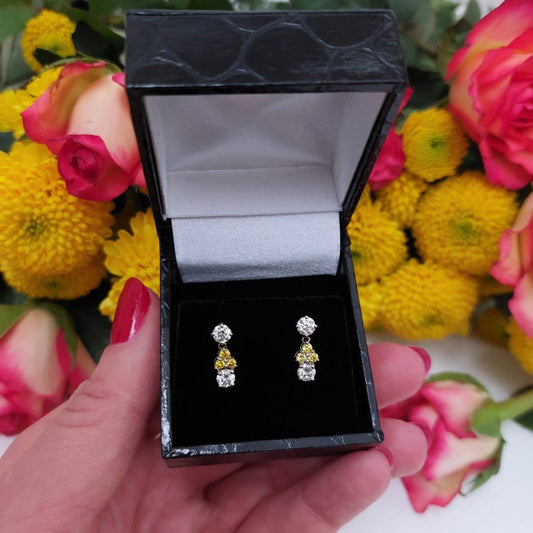 1.03ct Yellow and White Diamond Drop Earrings