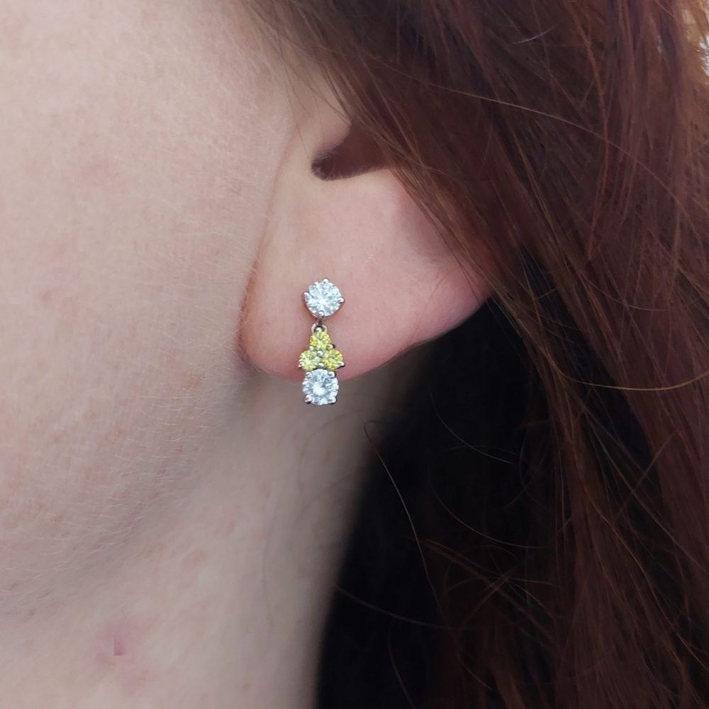 1.03ct Yellow and White Diamond Drop Earrings