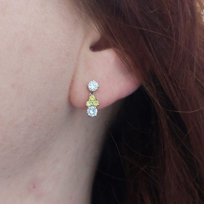 1.03ct Yellow and White Diamond Drop Earrings