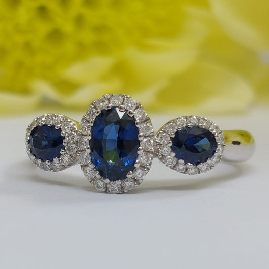 1.09ct Sapphire and Diamond Triple Cluster Ring
