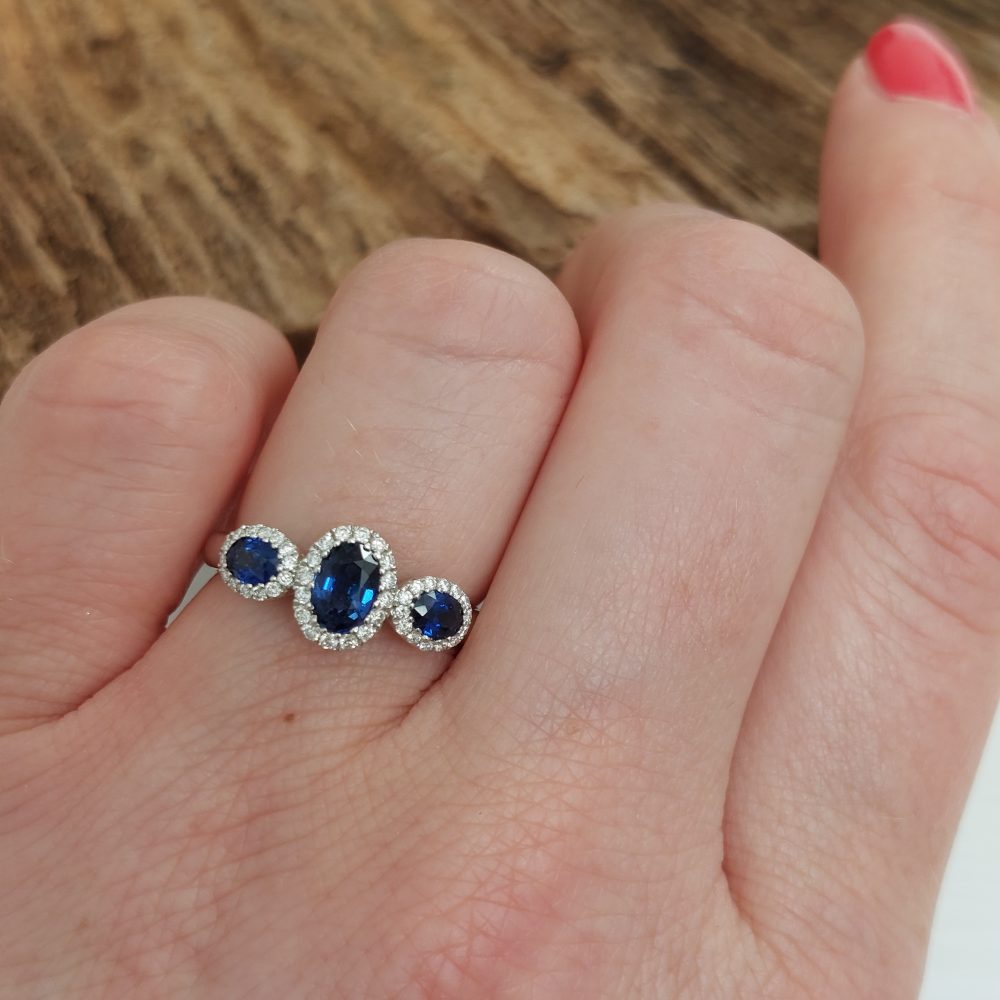 1.09ct Sapphire and Diamond Triple Cluster Ring