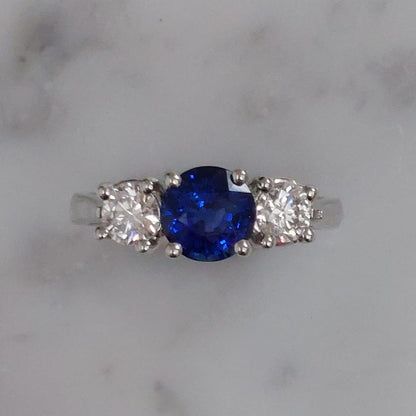 1.10ct Sapphire and 0.60ct Diamond Three Stone Ring