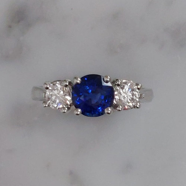 1.10ct Sapphire and 0.60ct Diamond Three Stone Ring