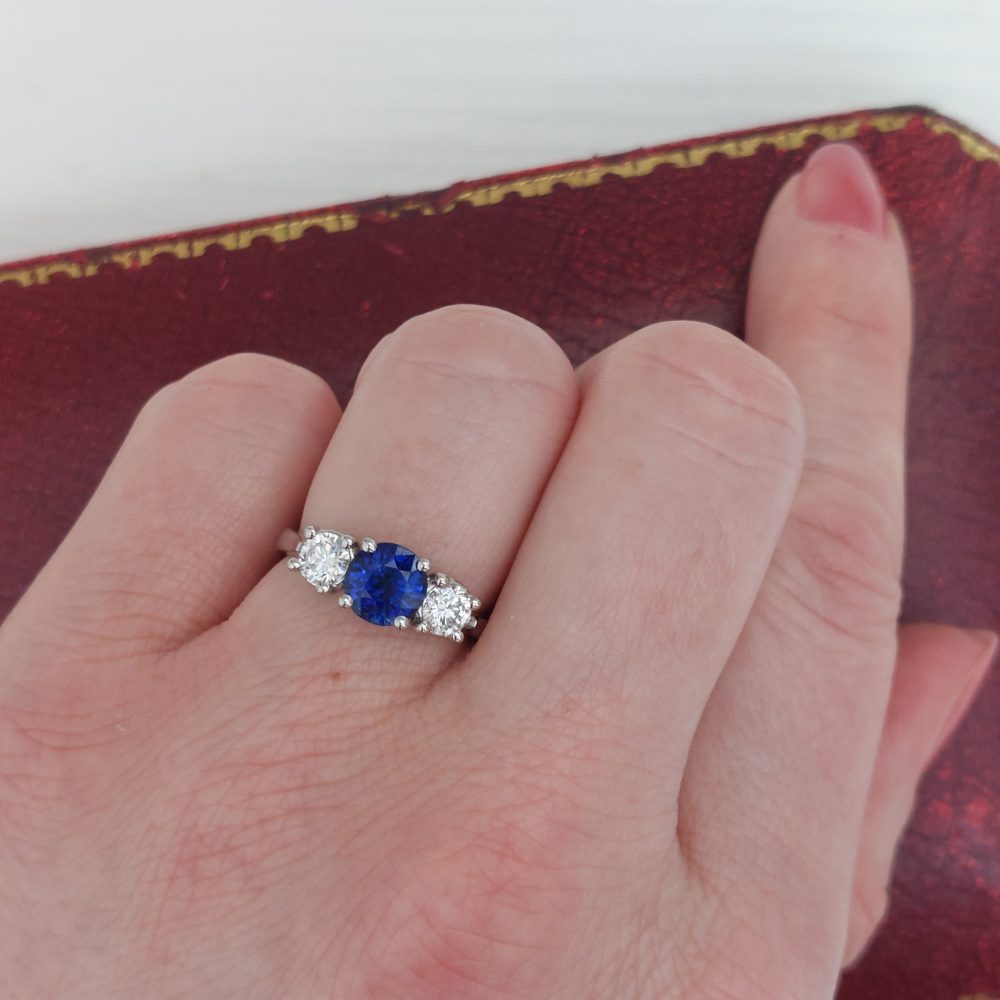 1.10ct Sapphire and 0.60ct Diamond Three Stone Ring