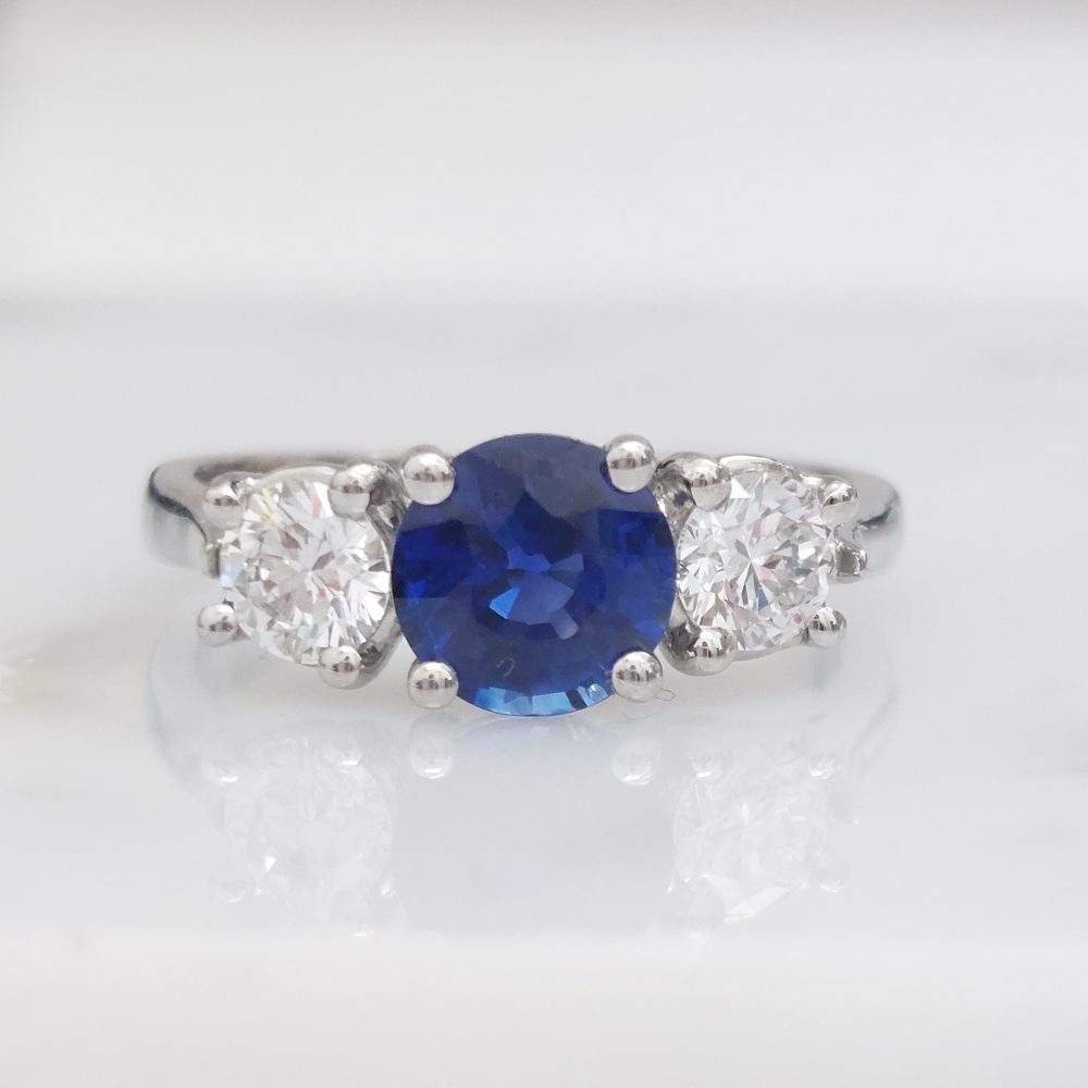 1.10ct Sapphire and 0.60ct Diamond Three Stone Ring
