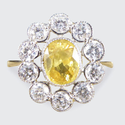 1.15ct Yellow Sapphire and 0.90ct Diamond Cluster Ring