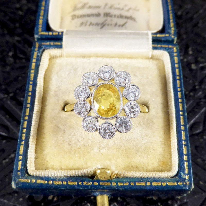 1.15ct Yellow Sapphire and 0.90ct Diamond Cluster Ring