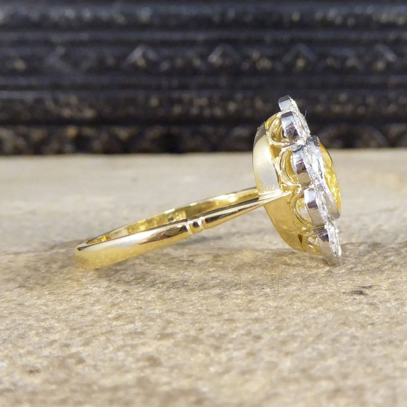 1.15ct Yellow Sapphire and 0.90ct Diamond Cluster Ring