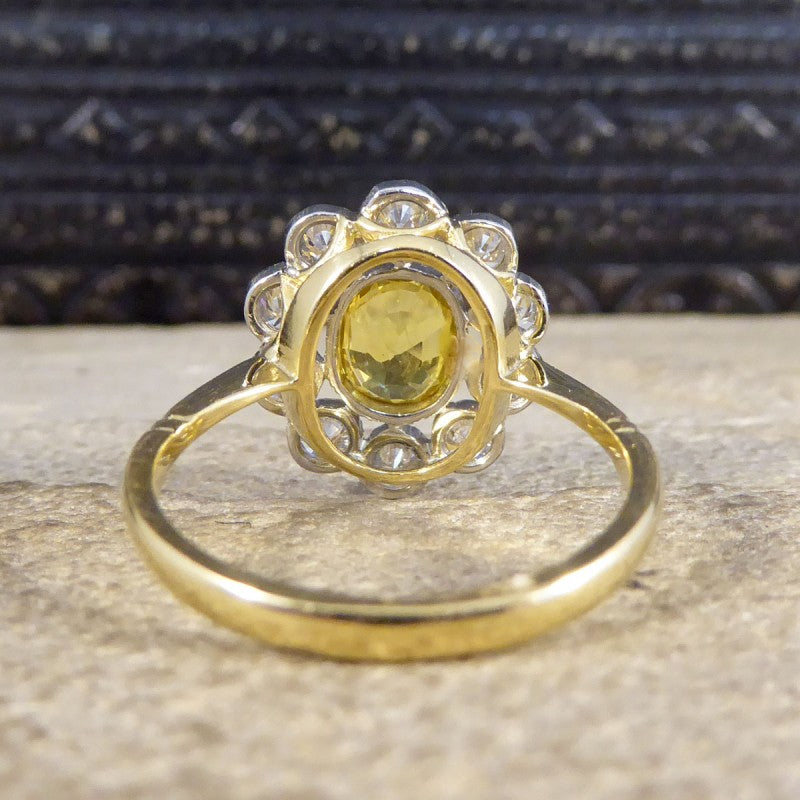 1.15ct Yellow Sapphire and 0.90ct Diamond Cluster Ring