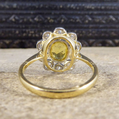 1.15ct Yellow Sapphire and 0.90ct Diamond Cluster Ring