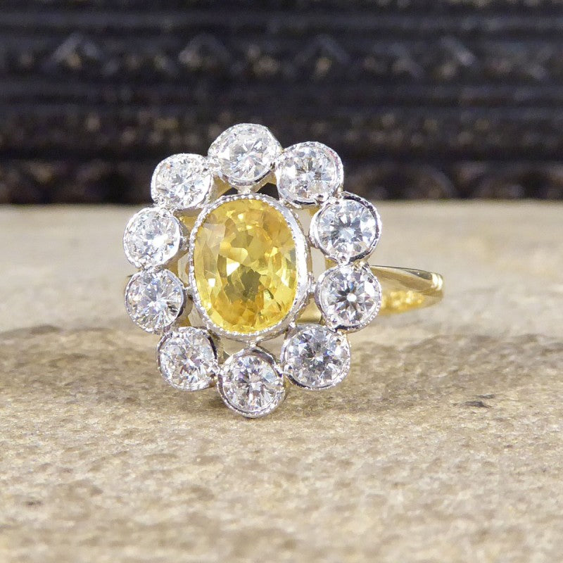 1.15ct Yellow Sapphire and 0.90ct Diamond Cluster Ring