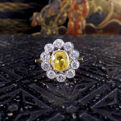 1.15ct Yellow Sapphire and 0.90ct Diamond Cluster Ring