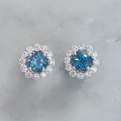 1.20ct Aquamarine and Diamond Cluster Stud Earrings