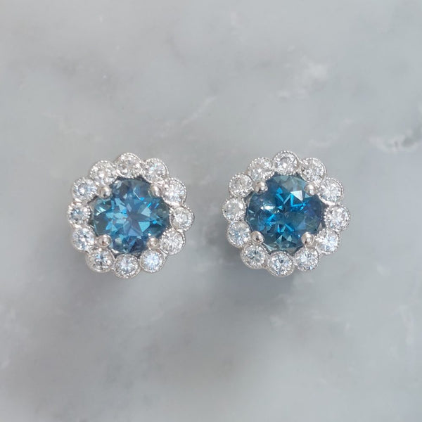 1.20ct Aquamarine and Diamond Cluster Stud Earrings