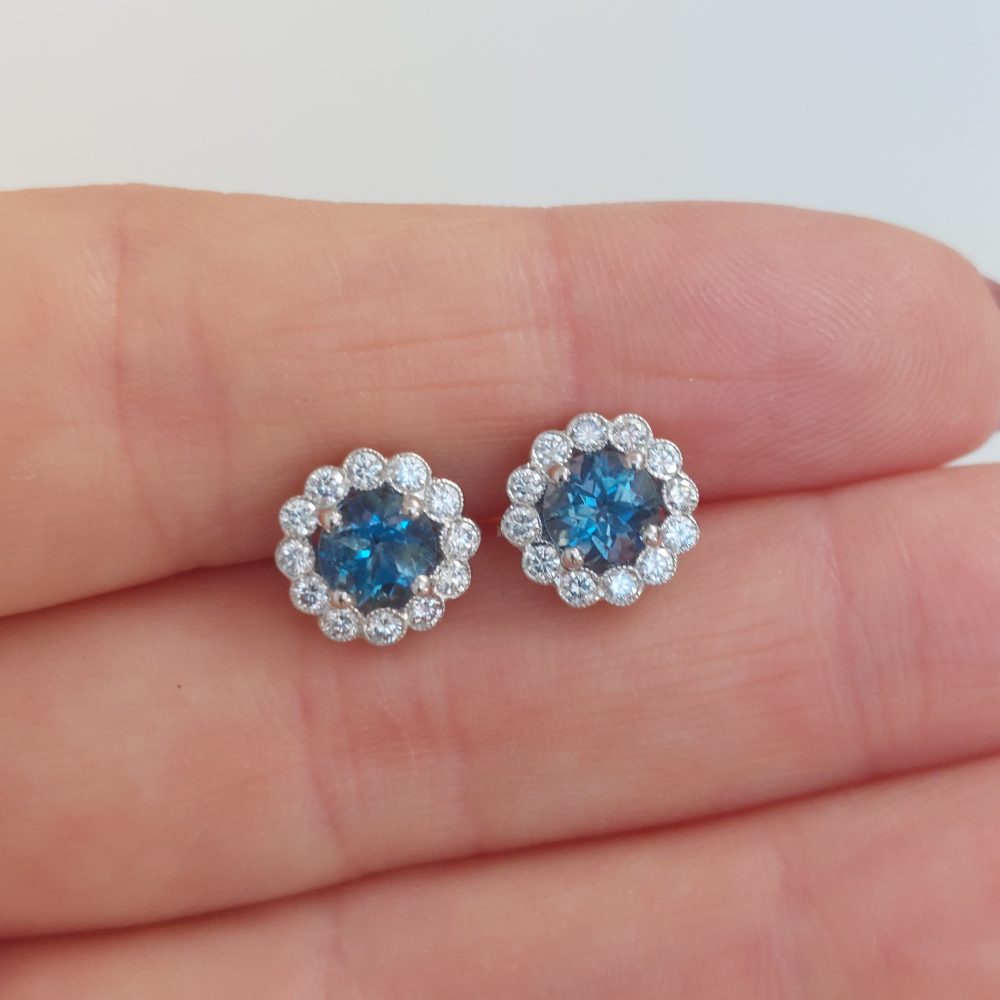 1.20ct Aquamarine and Diamond Cluster Stud Earrings