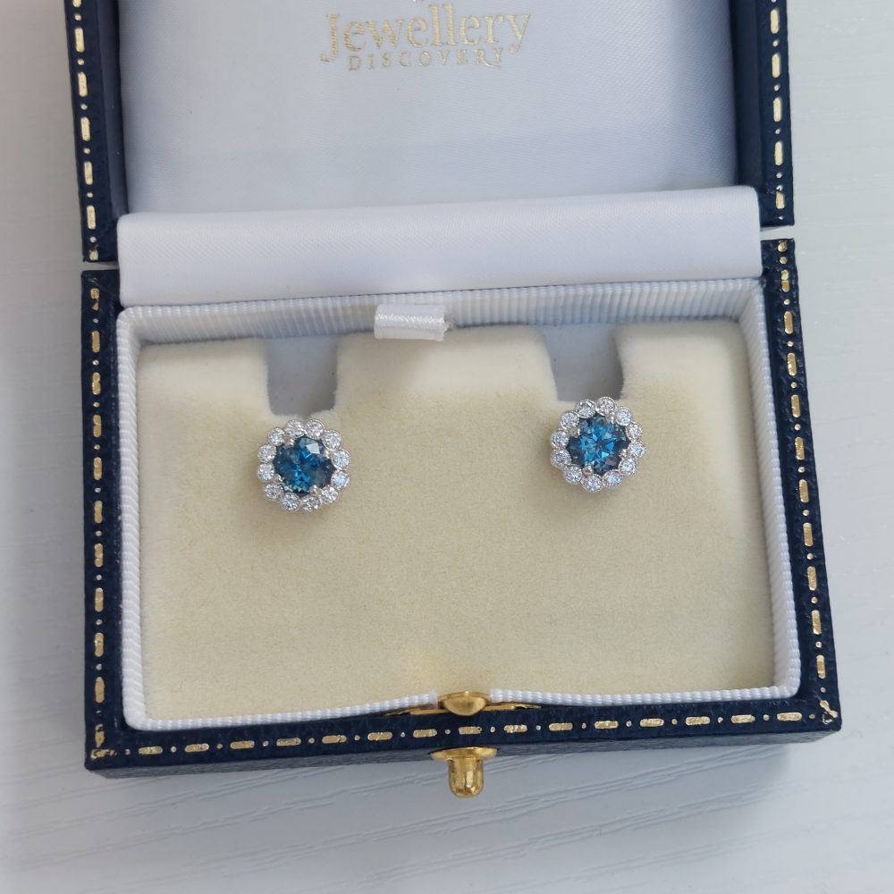 1.20ct Aquamarine and Diamond Cluster Stud Earrings