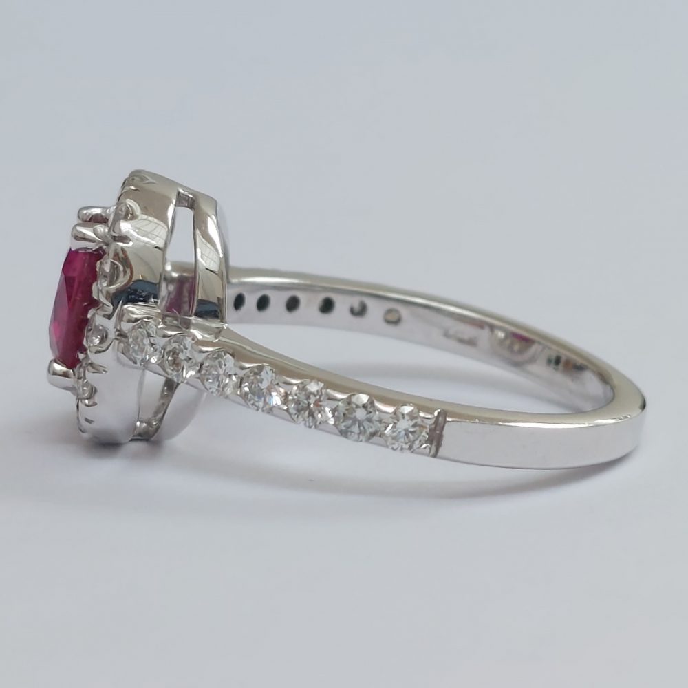 Vintage 1.20ct Ruby and Diamond Halo Cluster Engagement Ring