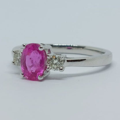 1.24ct Pink Sapphire and Diamond Three Stone Ring