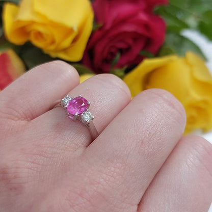 1.24ct Pink Sapphire and Diamond Three Stone Ring