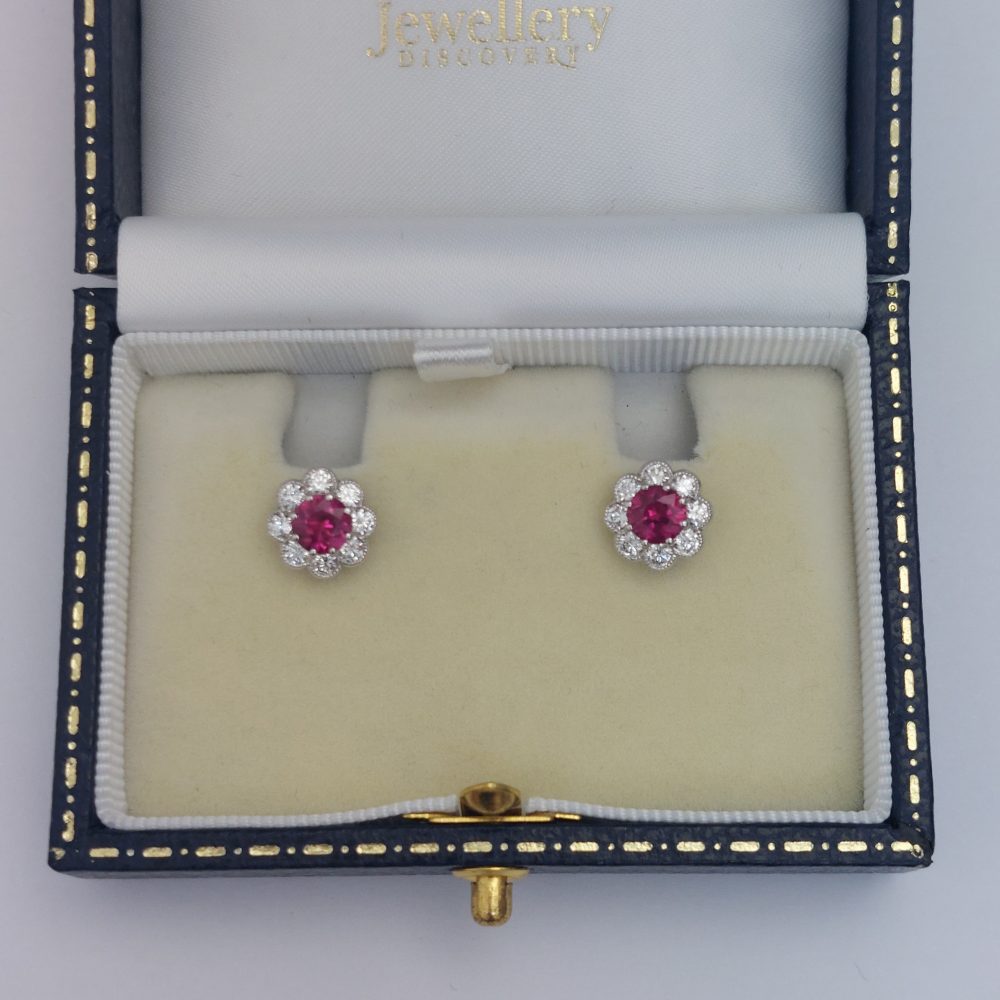 1.24ct Ruby and Diamond Daisy Cluster Earrings