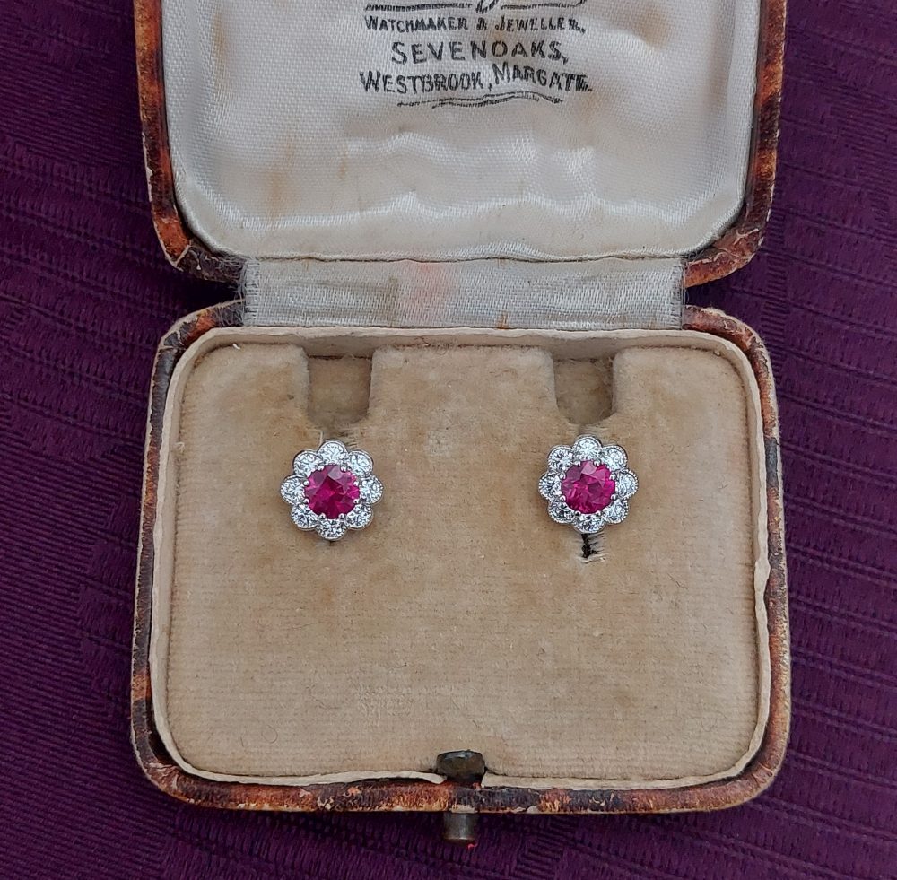 1.24ct Ruby and Diamond Daisy Cluster Earrings
